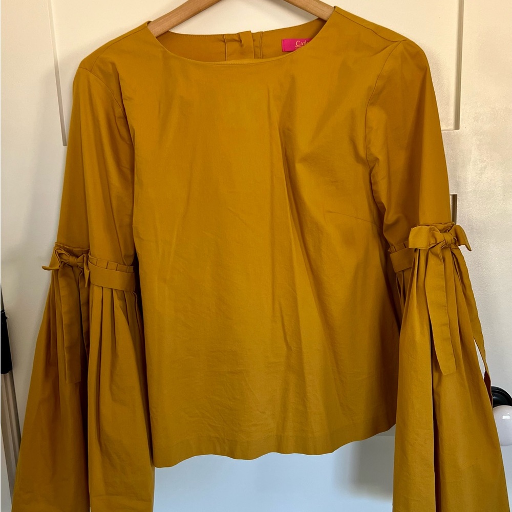 Fabulous Catherine Malandrino Mustard Blouse with Tie Sleeves - Picture 2 of 5